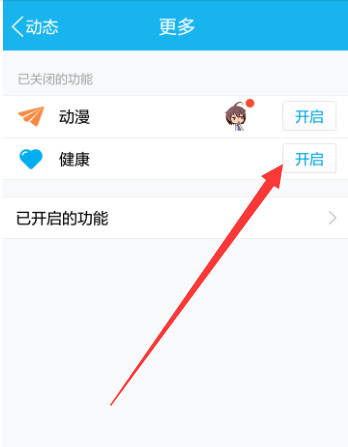 看到【健康】选项，点击后方的【开启】