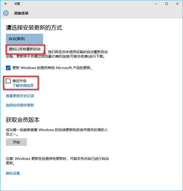 win10更新与安全高级选项