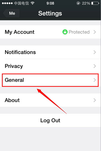 Settings页面选择General