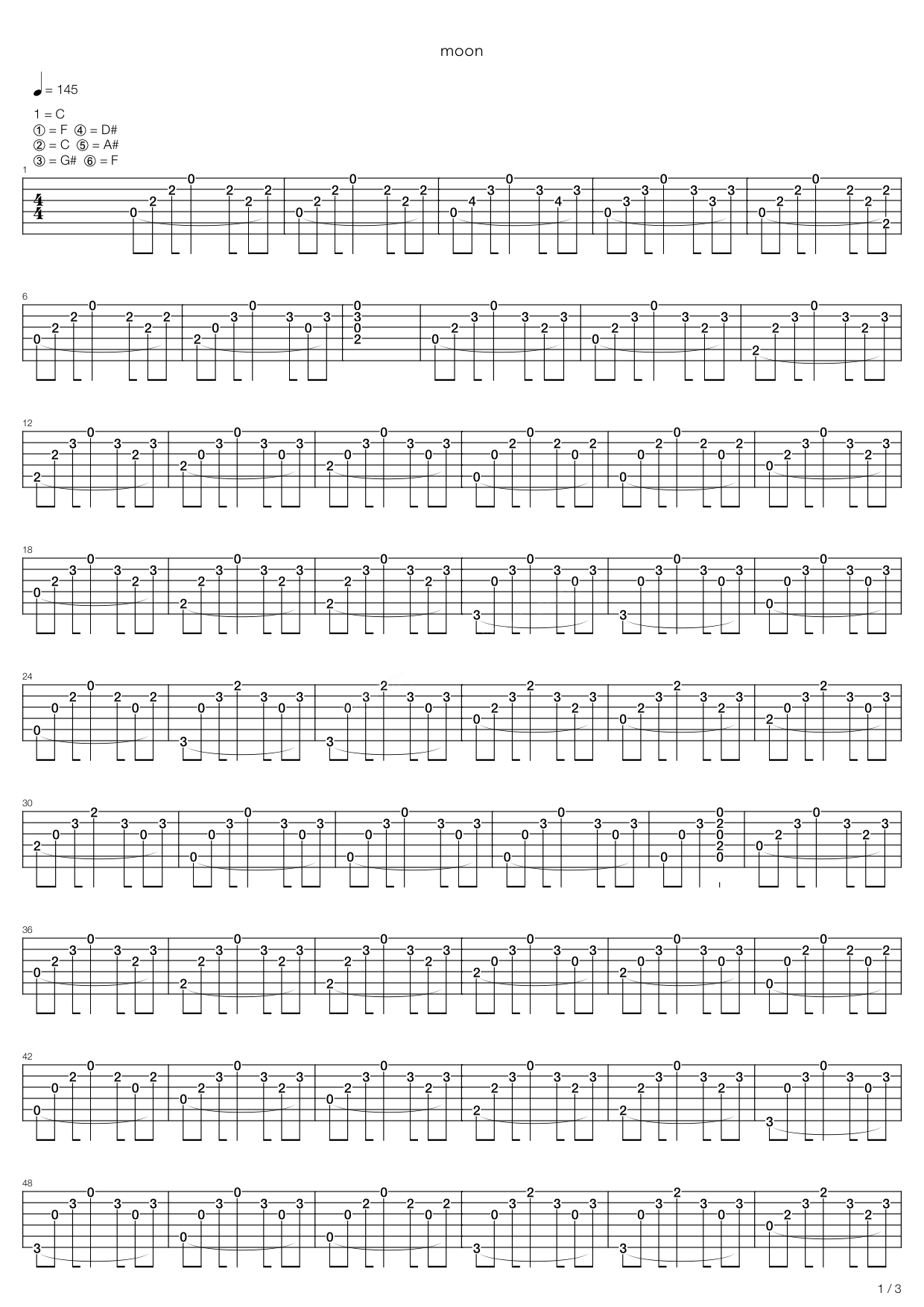 当时的月亮吉他谱-王菲六线谱原版-高清简单图片谱