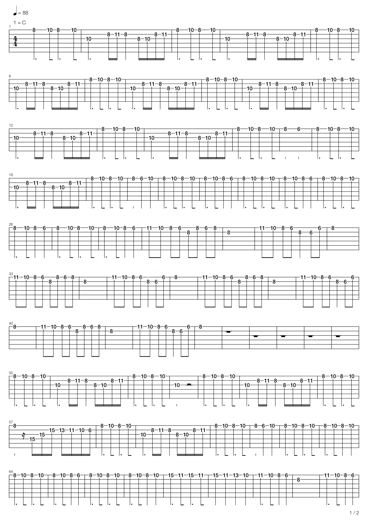 三年二班吉他谱-周杰伦六线谱原版-精修高清简单图片谱