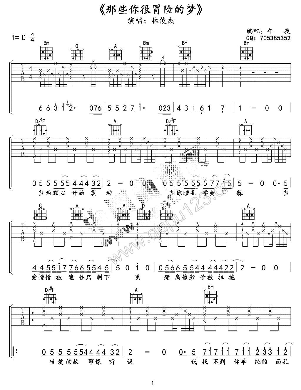 那些你很冒险的梦吉他谱-林俊杰六线谱原版-高清简单图片谱